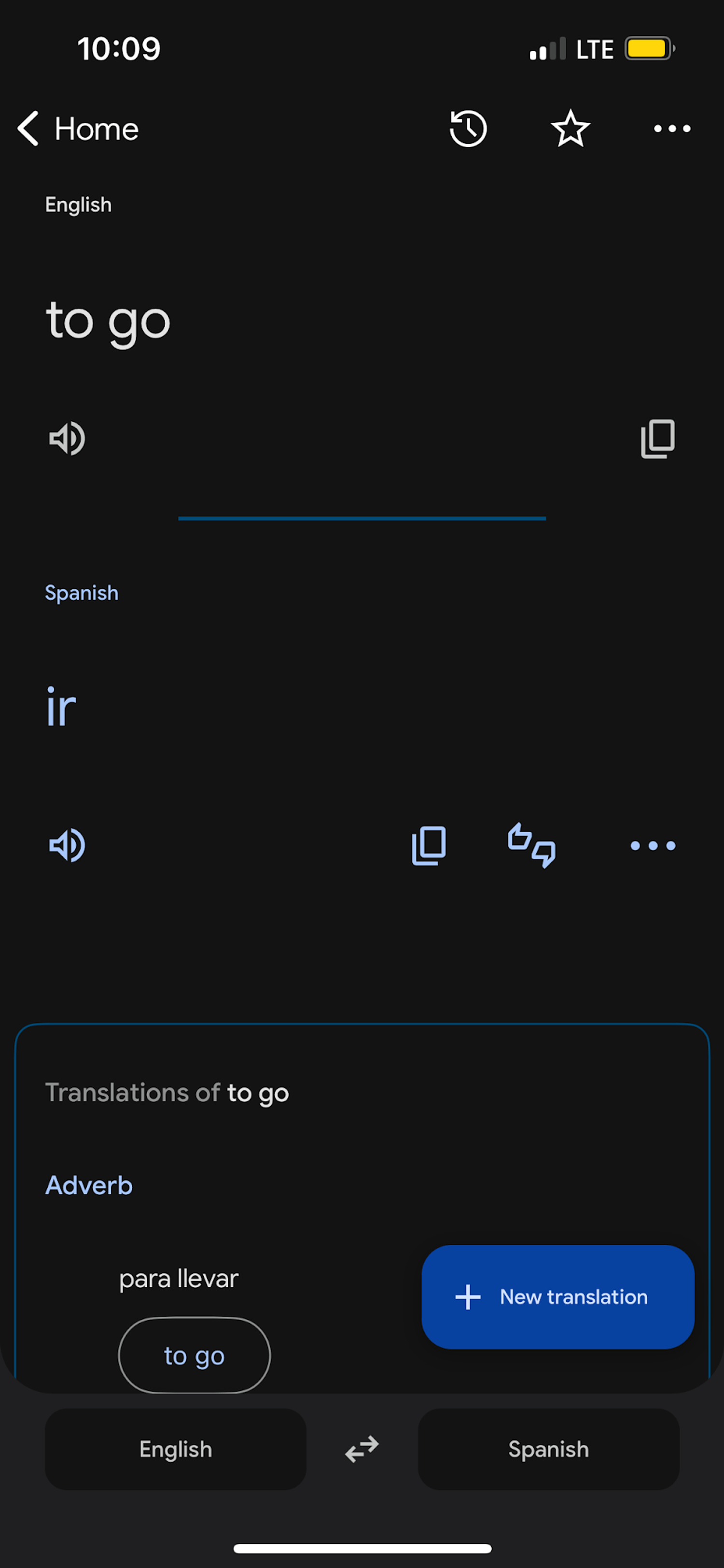 Screenshot of Google Translate with the wrong translation.