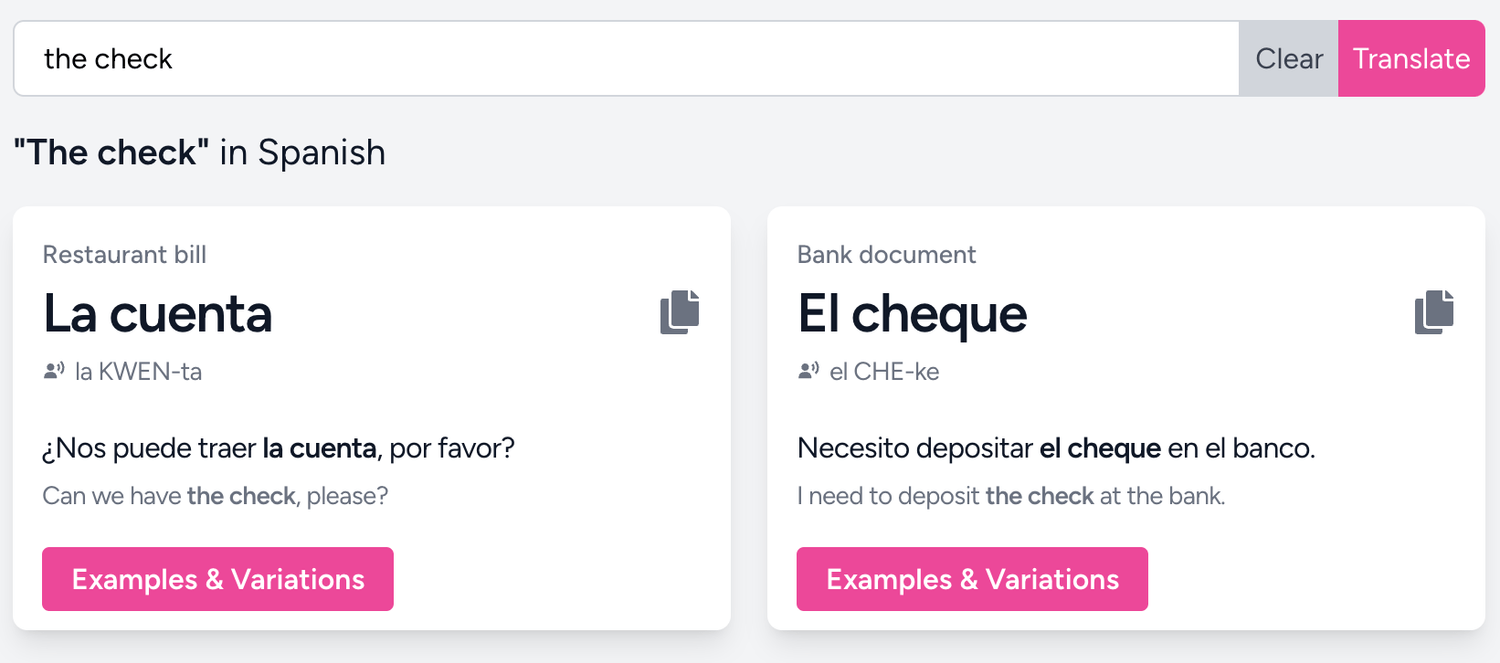 A very early version of my Spanish translator app.